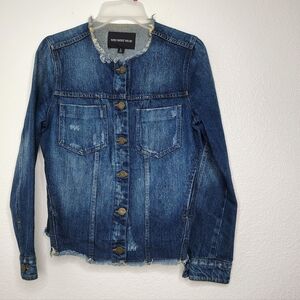 Who What Wear Denim Jacket Women’s Small Raw Hem Button Front Blue